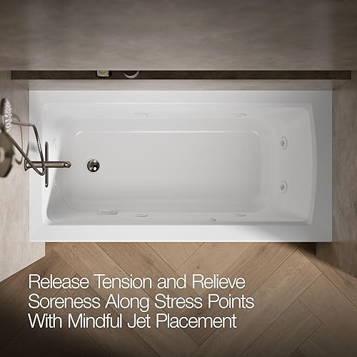 Miniatura 6 de KOHLER K-1947-HLA-0 Archer 60" x 30" Alcove Whirlpool con delantal integral, brida de azulejos, calentador y drenaje izquierdo, blanco