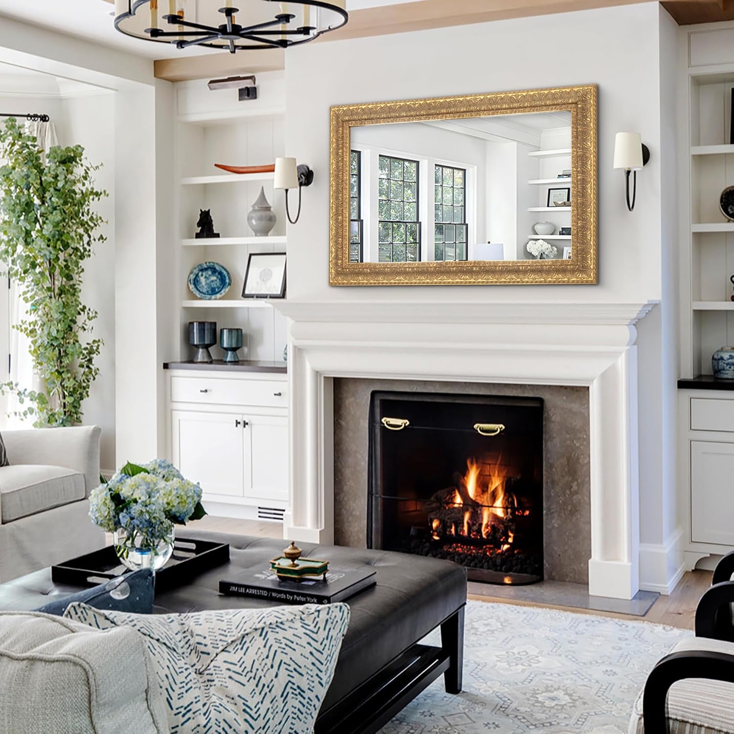 Chende Vintage Gold Mirror for Decor, Large Bathroom Wall Mirror with Symmetrical Leaf Shape, 37" L x 25" W Traditional Wood Mirror for Master Bath Half Bath Kitchen Bedside Table - Image 8