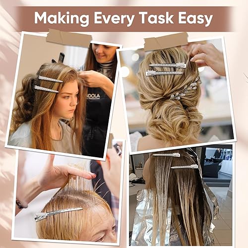 Miniatura 10 de Pinzas de pelo de metal plateado para mujer, diseño de pico de pato pequeño, 44 pinzas largas de rodillo de cocodrilo, salón, lazos para bricolaje,