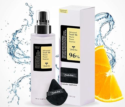 BRIALEX LOVE'S Suero de mucina de caracol 96% fórmula coreana mejorada con vitamina C, 3.4 fl oz + aplicador profesional, hidratación profunda,