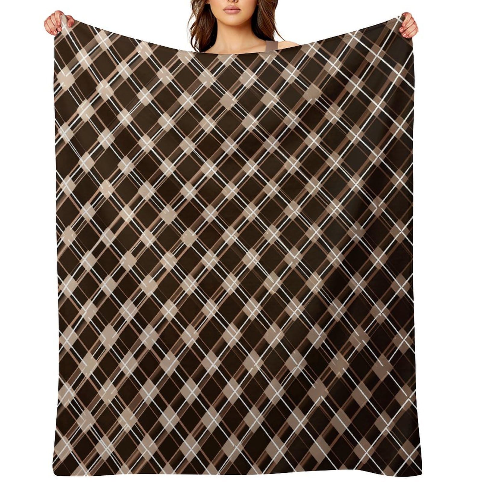 Flannel Fleece Throw Blanket - 40"x50" Super Soft Plush,Lightweight Wrinkle Resistant Cozy Brown and White Blanket for Couch Sofa Bed Travel Camping and Gift