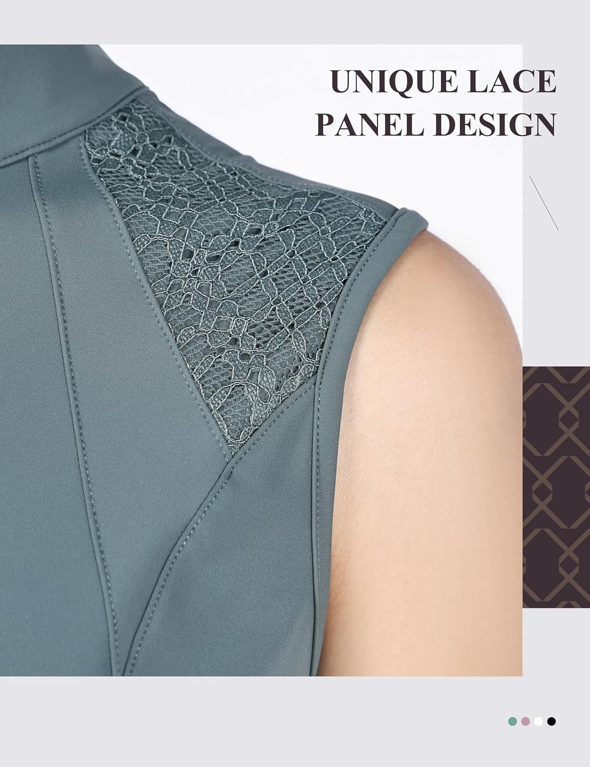 Sleeveless Rider Top with Lace Accent Women's Horse Riding Shirts w/Keyhole Opening No Zipper Equestrian Shirt - Image 4