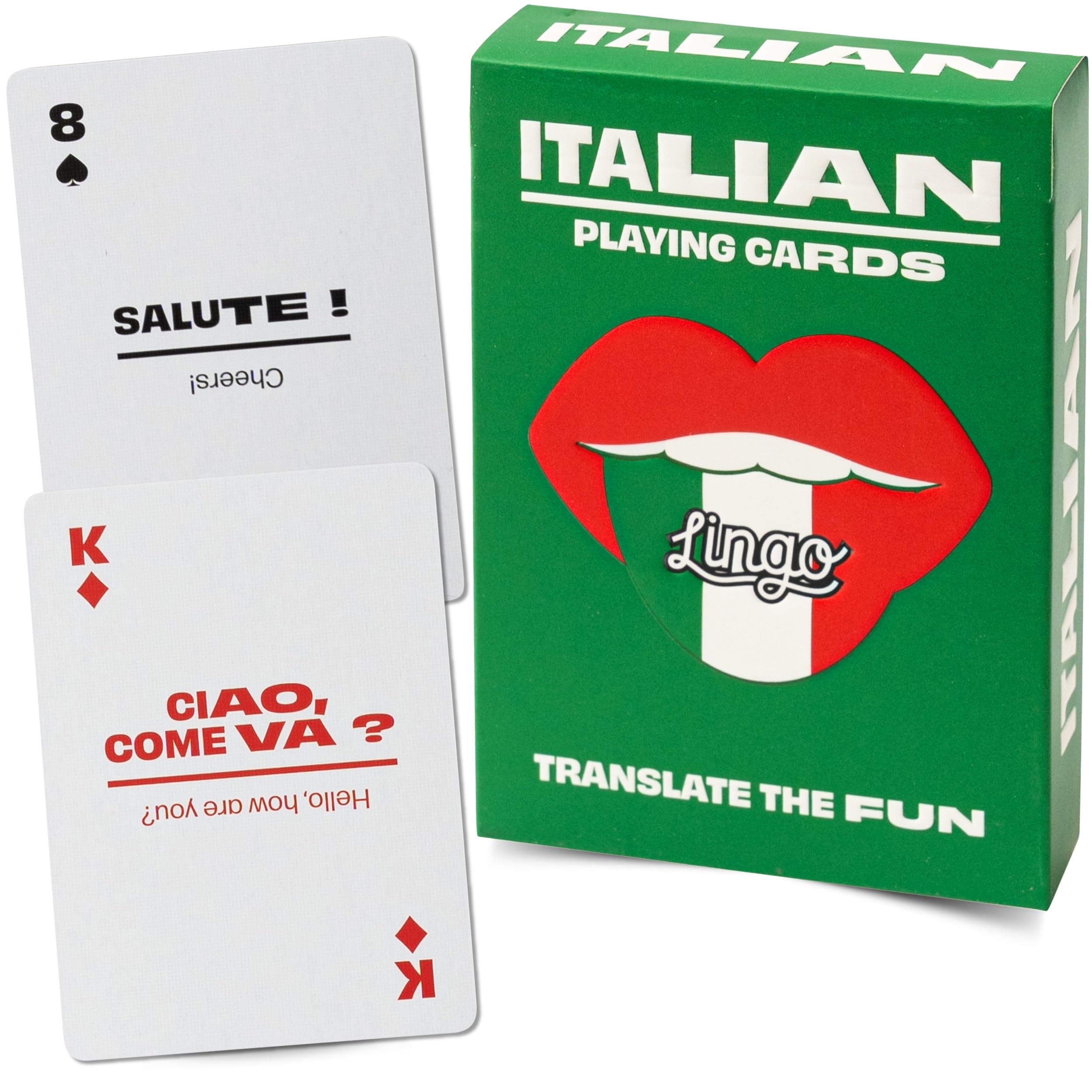 Italian Lingo Playing Cards | Travel Flashcards | Learn Italian Vocabulary in A Fun & Easy Way | 52 Essential Translations