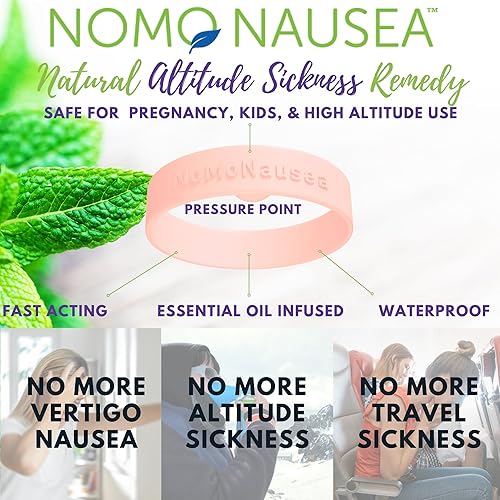 Miniatura 10 de NOMO Pulsera antináuseas  Banda de alivio instantáneo con aromaterapia y acupresión de menta  Banda de náuseas para adultos para mareos por Negro,
