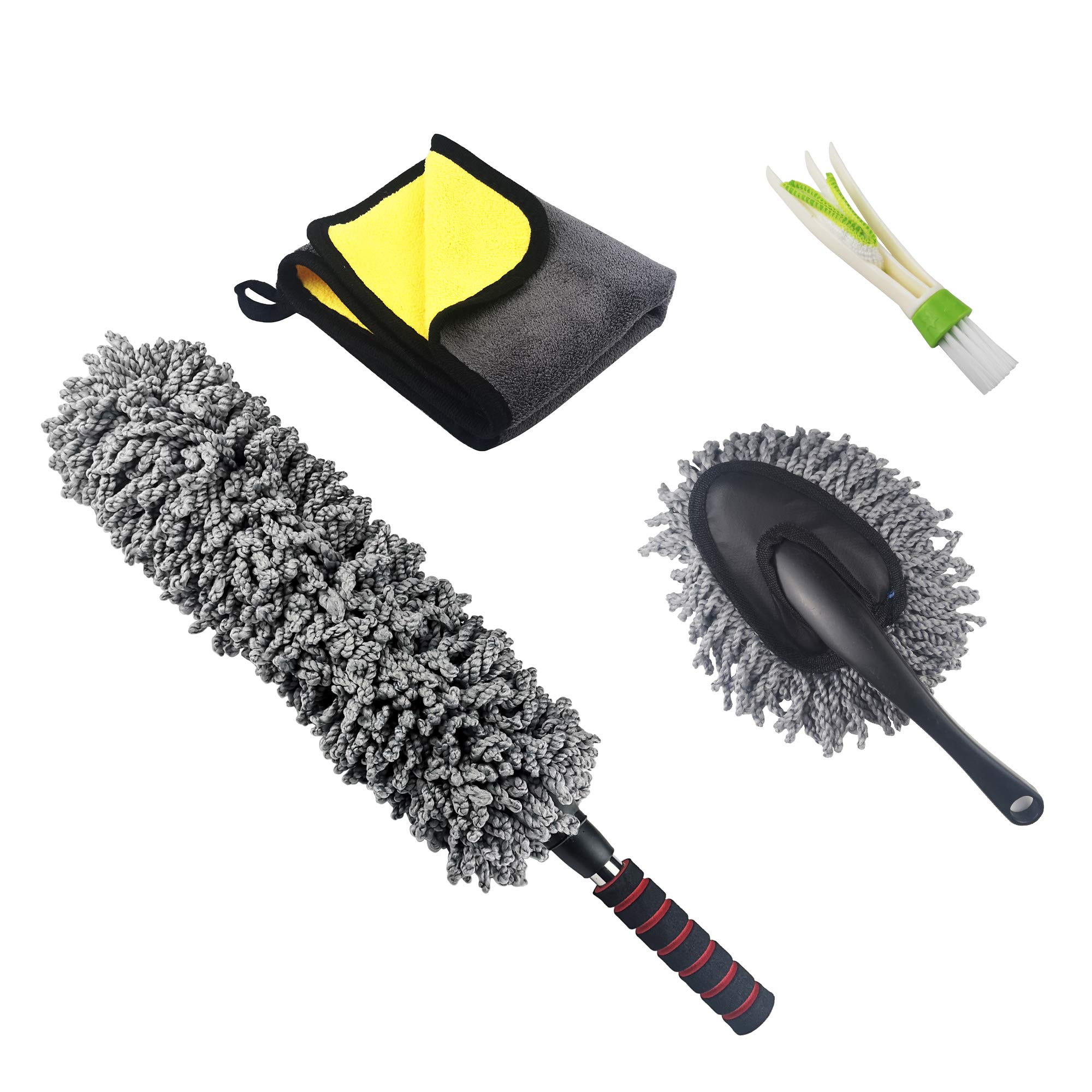 Wisepick4 Set Car Duster Kit,Extendable Microfiber Multipurpose Duster/Cleaning Dashboard Duster/Car Detailing Brush/Lint Free Microfiber Cloths,Interior Exterior Multipurpose Cleaning Car Brush Use