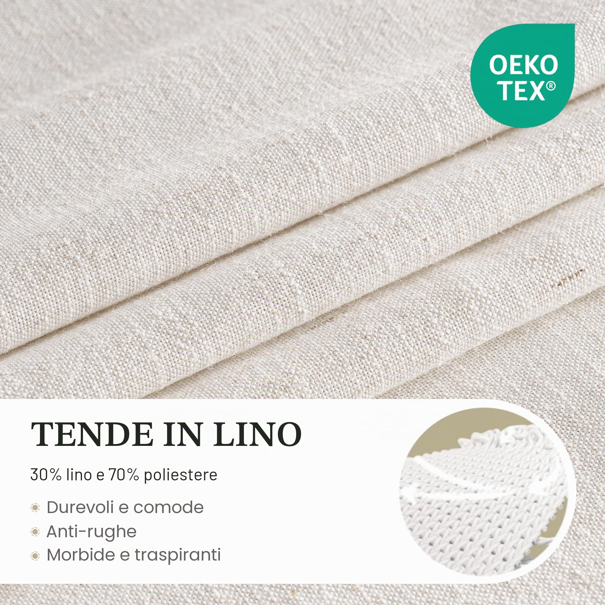 PONY DANCE Tenda Soggiorno Lino 220g/m² Semitrasparenti Filtro Luce 1 Pezzo L 300 x A 260 CM Tende Camera da Letto con Fettuccia per Interni Linen Curtain per Salotto Eleganti, Bianco Lino Naturale