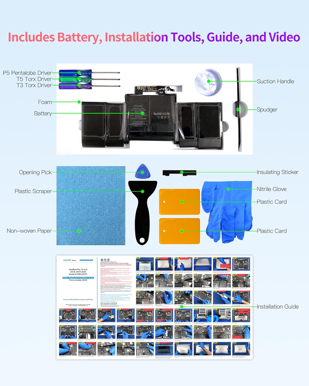 ASMARK Battery Replacement for MacBook Pro A1989(2018,2019) A2251(2020) 13-inch A1964 Battery