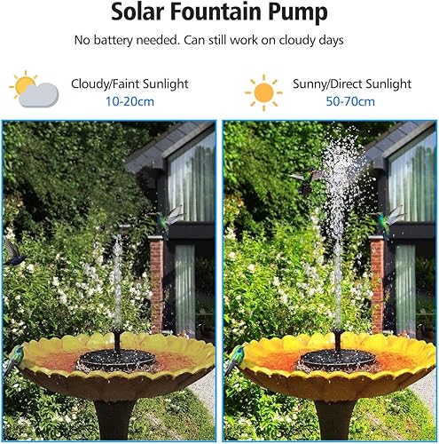 Miniatura 5 de Fuente solar mejorada con 4 boquillas, bomba de fuente solar de 1.4 W con 4 estilos de agua, fuente solar de baño de pájaros para baño de pájaros,