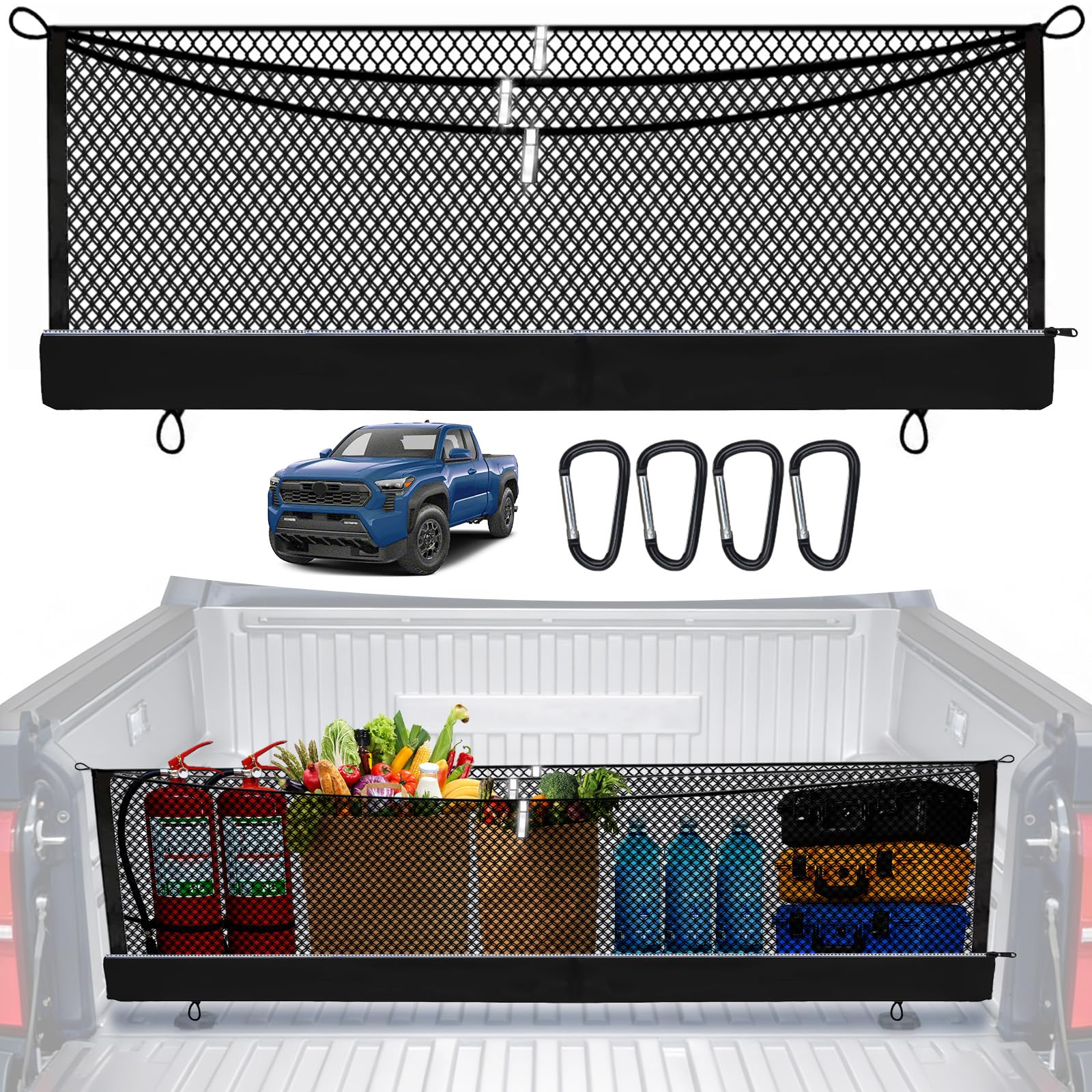 3-Layer Cargo Net for Toyota Tacoma 2005-2026, Zoned Storage Truck Bed Net