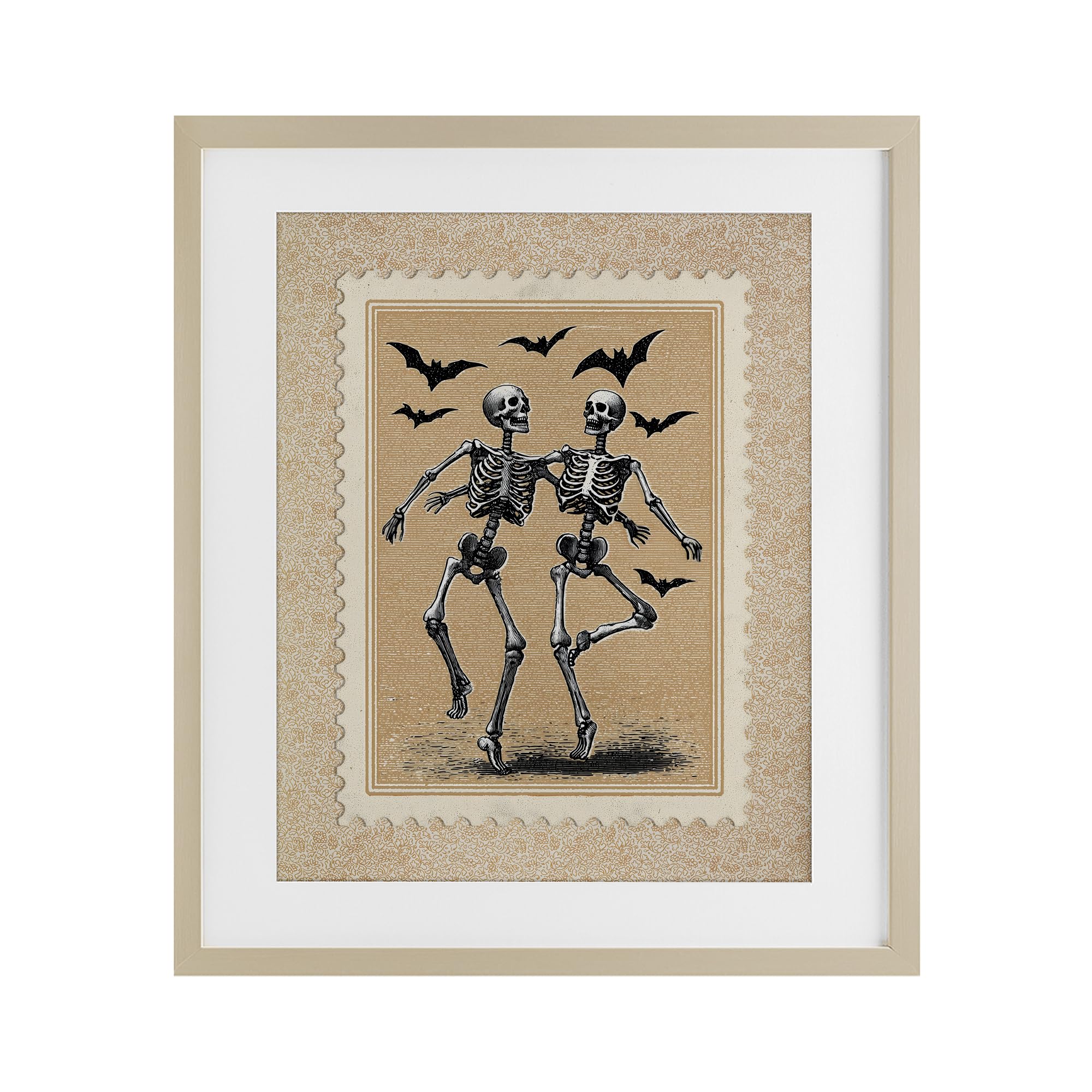 Stupell Industries Vintage Dancing Skeletons Stamp Birch Framed Print Under Glass, design by Arlington Prints, 21 x 17