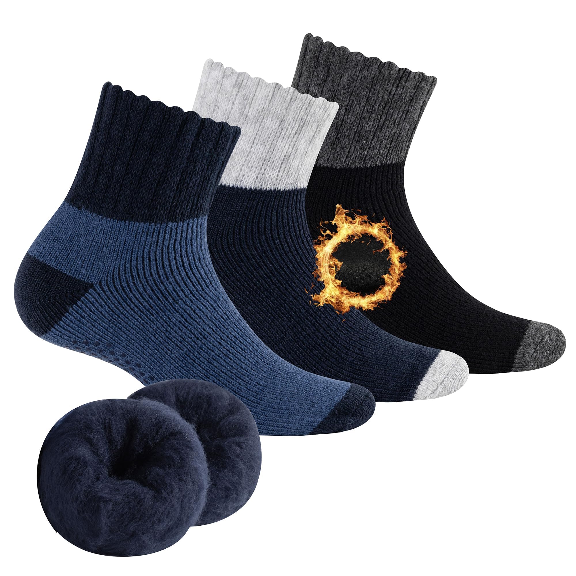The Essentials Wardrobe Men's Tonal Black 3Pk Slipper Thermal Lounge Socks - Uk 6-11/Eu 39-45