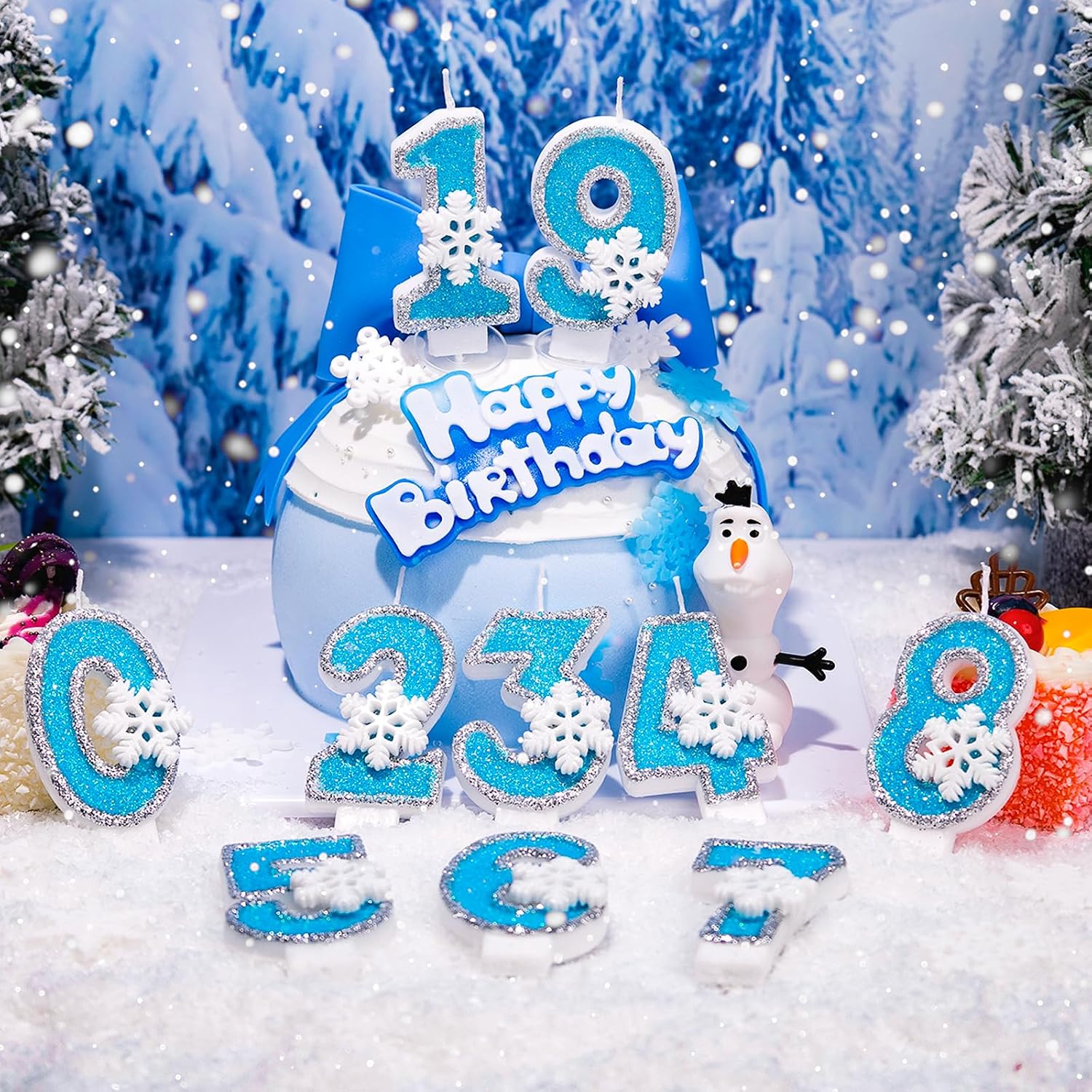 AKURIEEY Blue Snowflake Birthday Candles Frozen Themed Number 3 Candles for Cake Topper Cupcake Decorations Party Decor Anniversary Celebrations Supplies