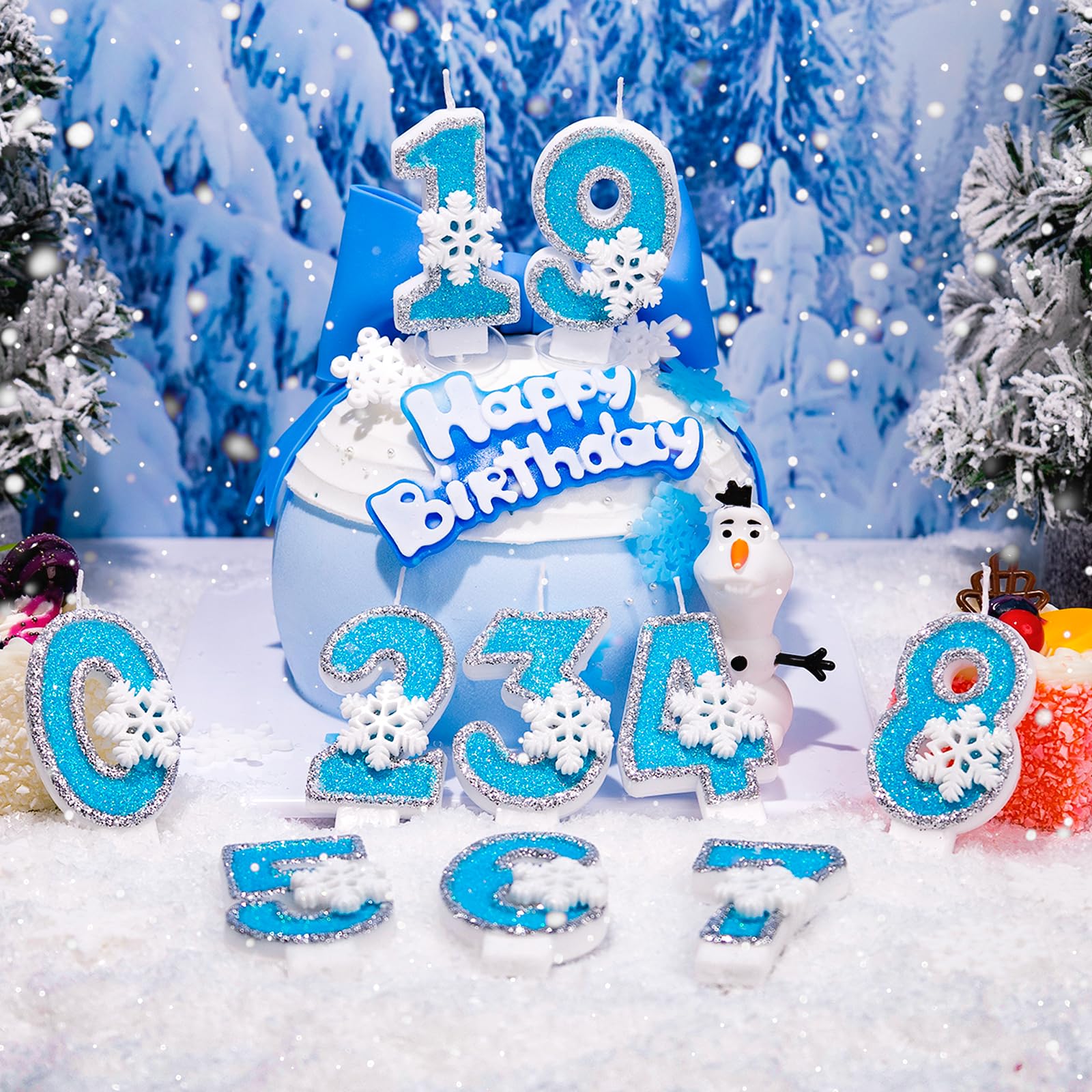 AKURIEEY Velas de cumpleaños con diseño de copo de nieve azul número 5, velas para decoración de tartas, decoración de cupcakes, decoración de fiestas, aniversarios, celebraciones, suministros