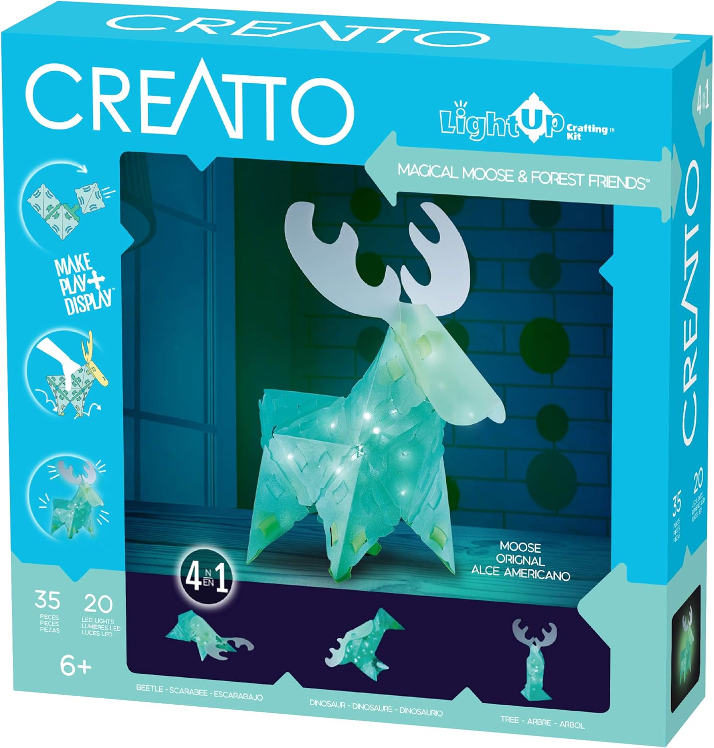 Creatto Luminous Lion & Serengeti Sidekicks Light-Up 3D Puzzle Kit | Includes Creatto Puzzle Pieces to Make Your Own Illuminated Craft Creations | DIY Activity Kit & LED Lights,Orange