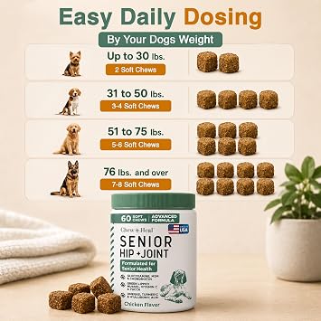 Glucosamine for Senior Dogs Hip and Joint Supplement, 60 Mobility Chews | Made with Glucosamine, MSM, Chondroitin, Green Lipped Mussels and More