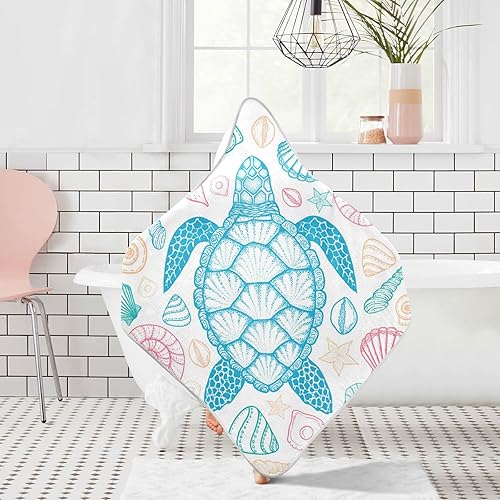 Miniatura 7 de Sea Turtle - Toalla de baño para bebés niños y niñas, con capucha de estrella de mar costera, toallas con capucha para recién nacidos, toallas de