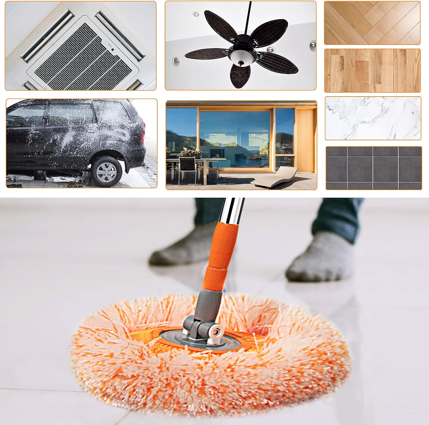 TIMIVO Dust Mop, Microfiber Mops for Floor Cleaning, with Hight Adjustable Handle and 1 Washable Mops Pad, Wet & Dry Floor Cleaning Mop for Hardwood, Tiles, Laminate, Vinyl (Orange mop with 3 Pads)