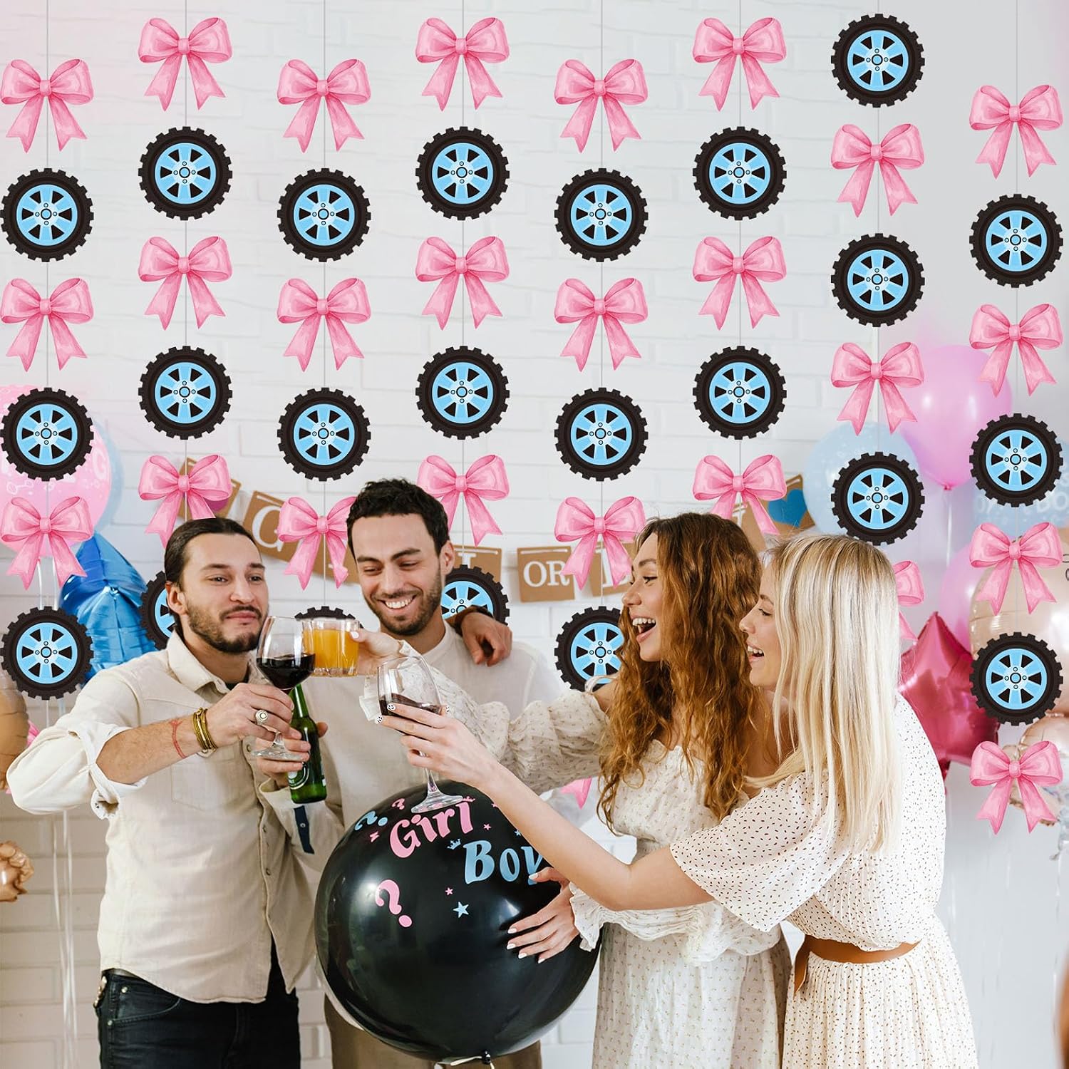 Pajean 8 Packs Burnouts or Bows Gender Reveal Garlands, Wheel