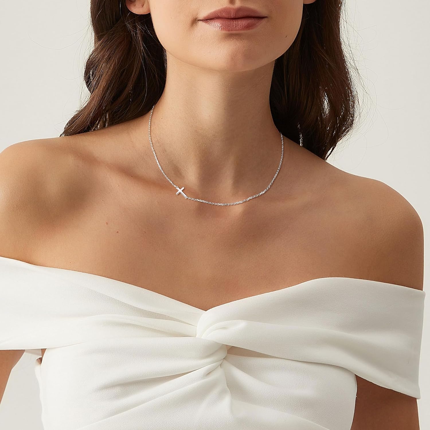 AllenCOCO Sterling Silver Cross Necklace for Women, 14K Gold or Silver Dainty Small Cross Pendant Choker Simple Trendy Cute Cross Charm Chain Easter Baptism Religious Faith Jewelry Gift - Image 4