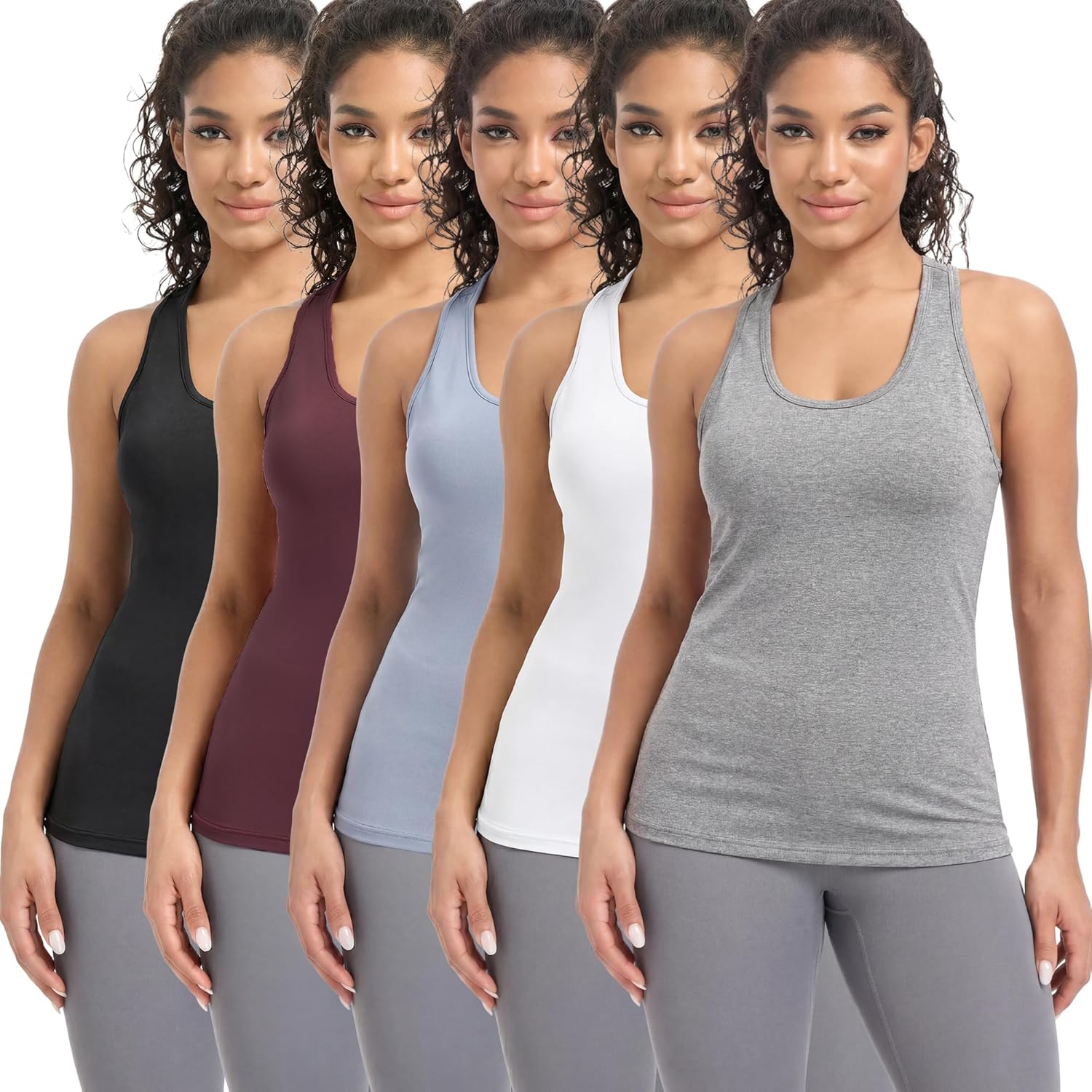 5 Pack Tank Tops for Women Seamless Athletic Workout Tops Moisture Wicking Sleeveless Gym Shirts for Yoga Running Fitness S