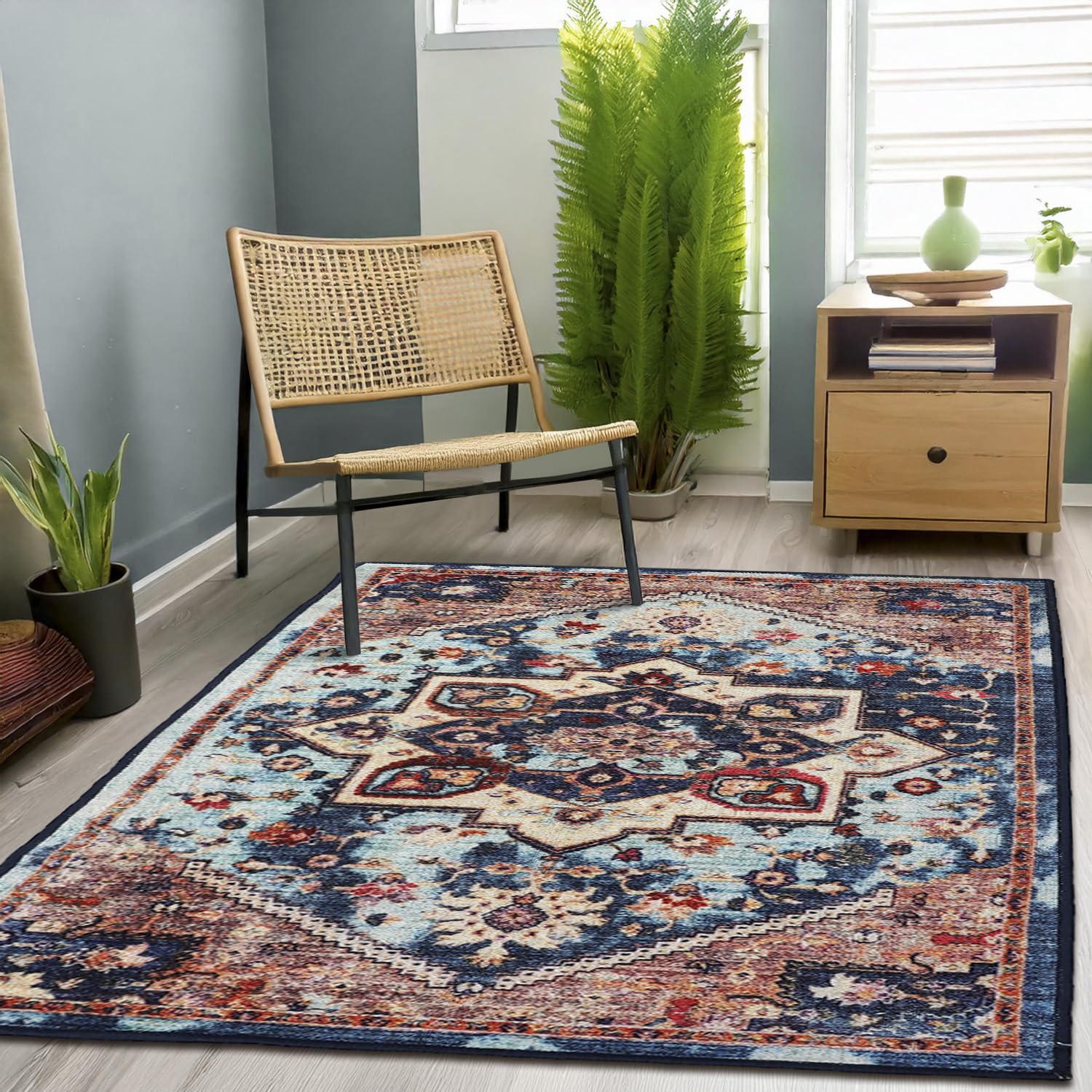 Status Multi Printed Vintage Persian Carpet Rug Runner for Bedroom/Living Area/Home with Anti Slip Backing (419, 3 x 5)-picture-10