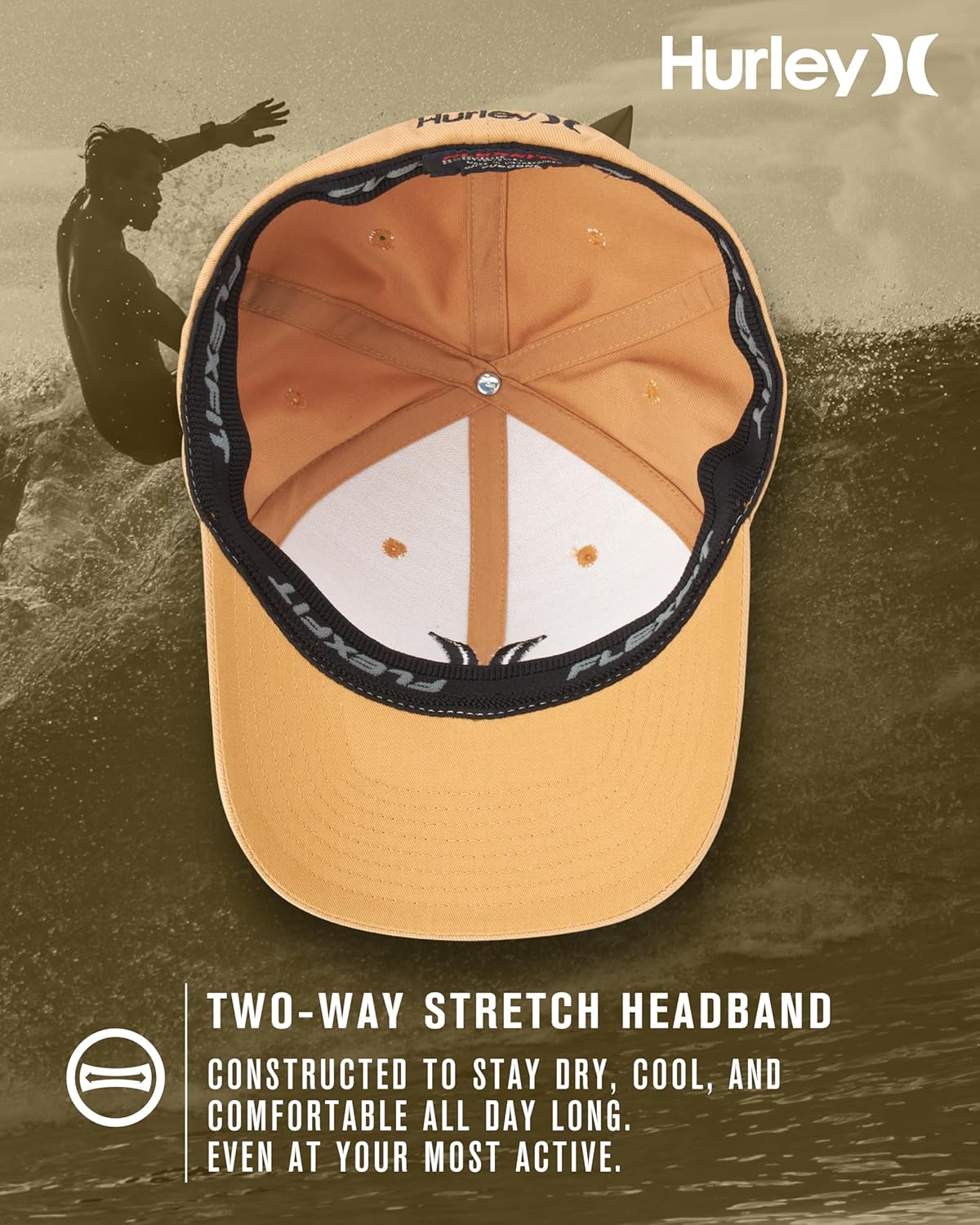 Hurley Mens Baseball Cap - Flexfit Fitted Baseball Caps for Men (Sizes: S-XL) - Image 3