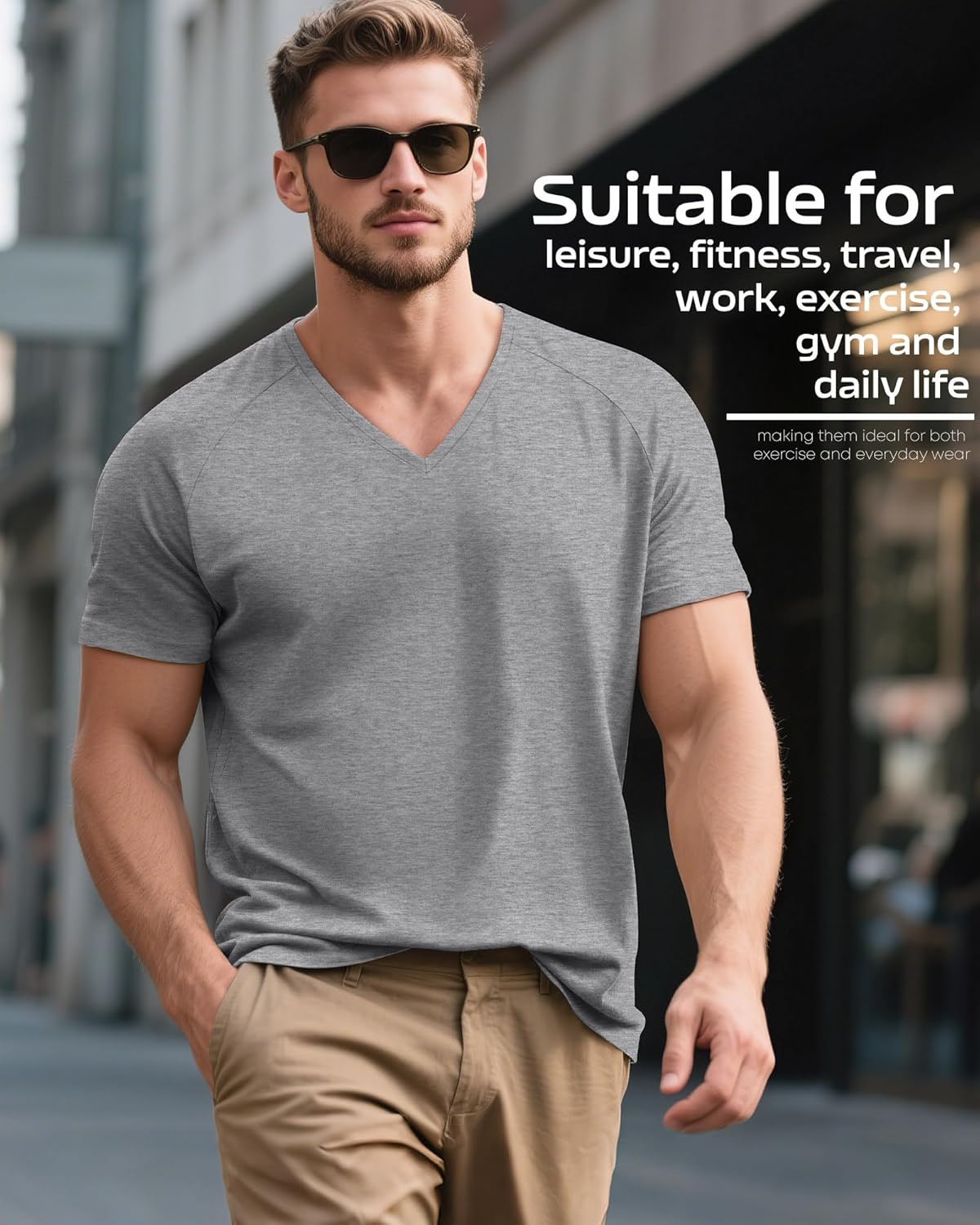 Riyiper 3 Pack Men's Big and Tall T-Shirts V Neck Short Sleeve Plus Size Tops Raglan Casual Stretch Summer Basic Tee Shirts - Image 5