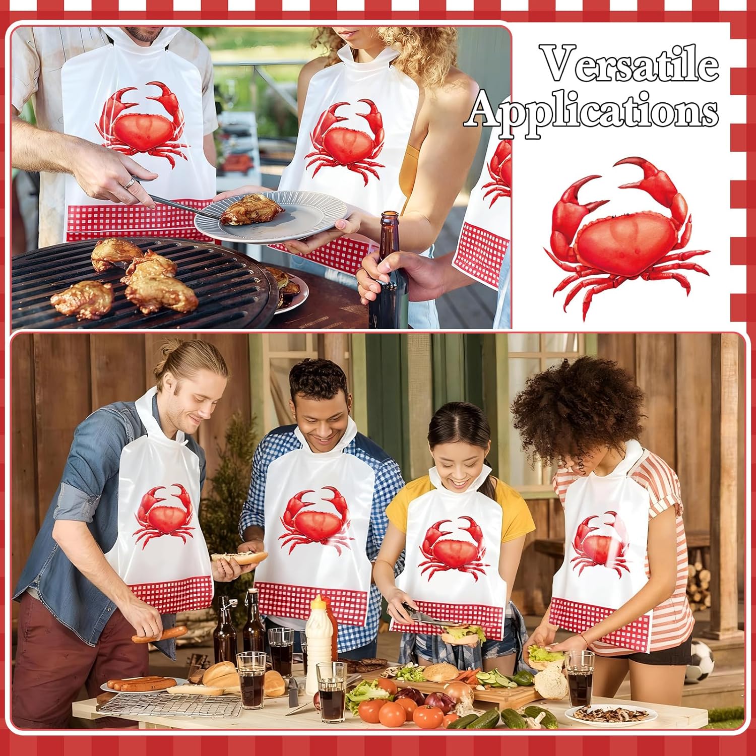 Lobster Crab Disposable Bibs Adults Plastic Crawfish Seafood Bibs for Funny Seafood Boil Party Supplies - Image 4