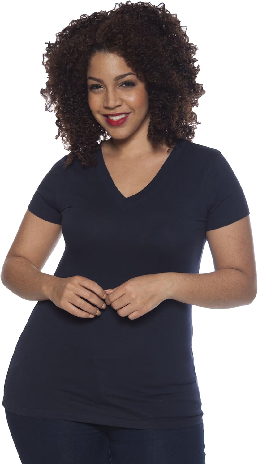 4 Pack Zenana Women's Basic V-Neck T-Shirts Small Black, White, Navy, H Gray - Image 8