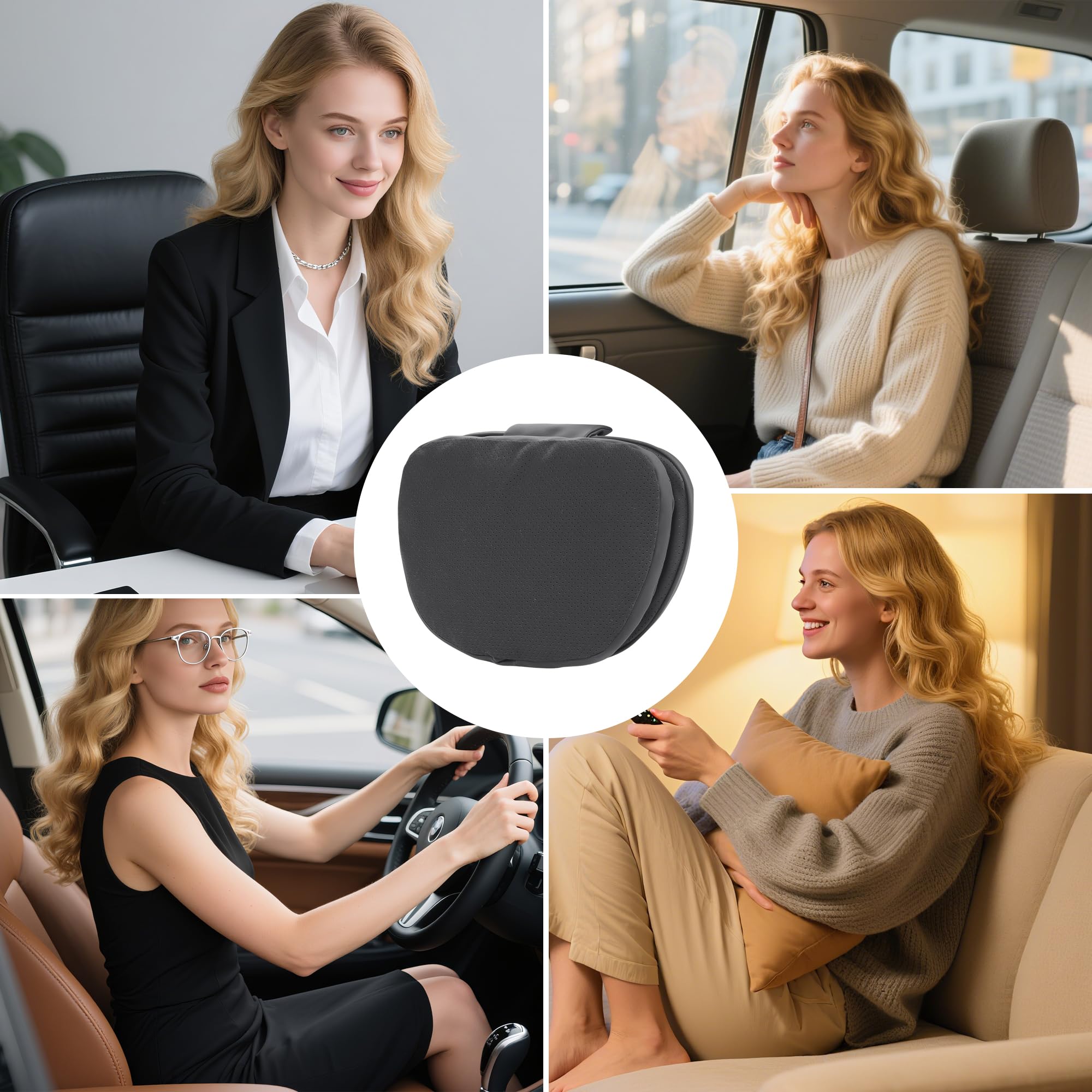 Coussin Appui-Tête Voiture Soutien Cervical Double, Repose Tete Cervicales pour Siège de Conduite, Oreillers de Cou pour Nuque en Voiture pour Conduite, Noir, 1 Pack