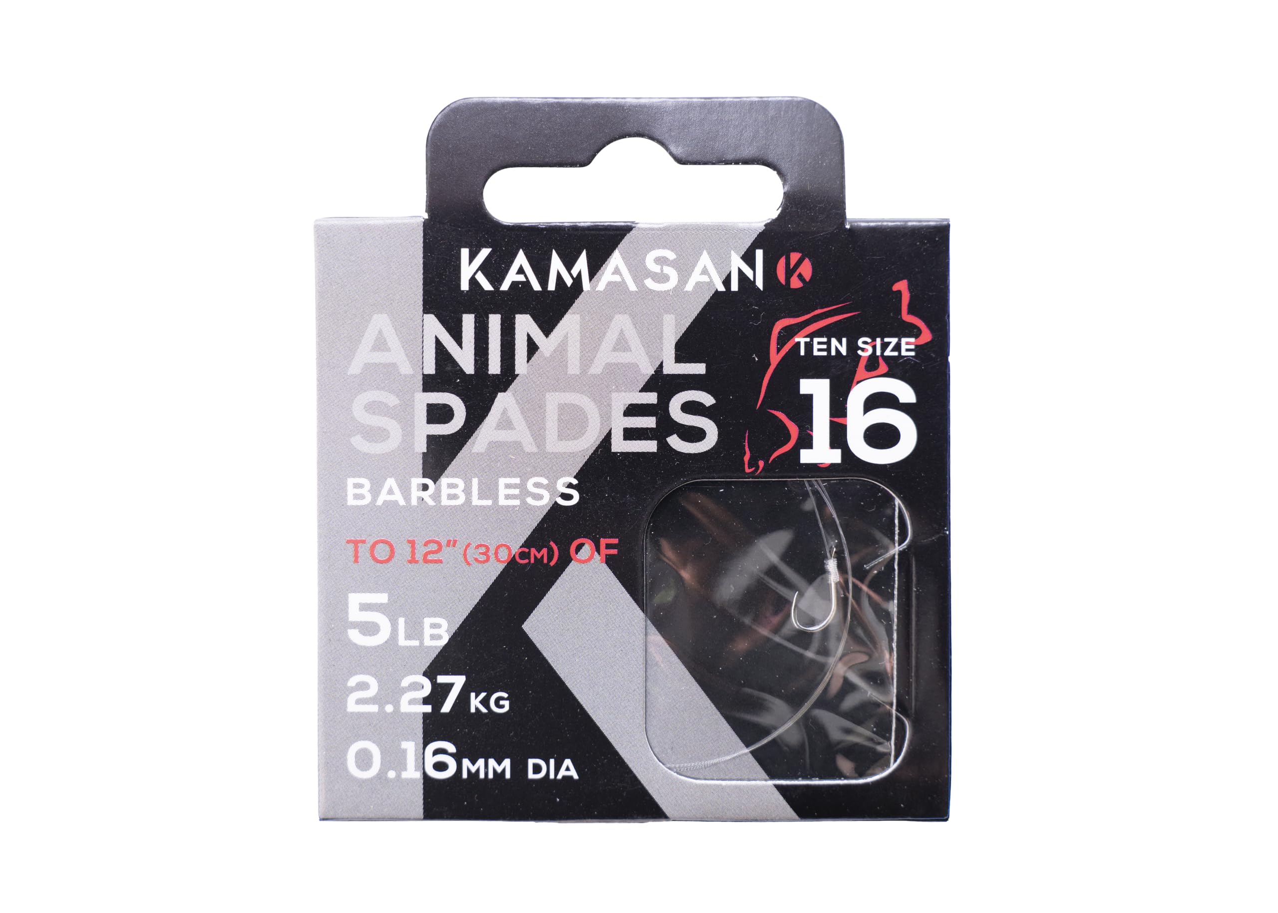 Kamasan Animal Barbless Spade Fishing Hooks to Nylon (Size 16)