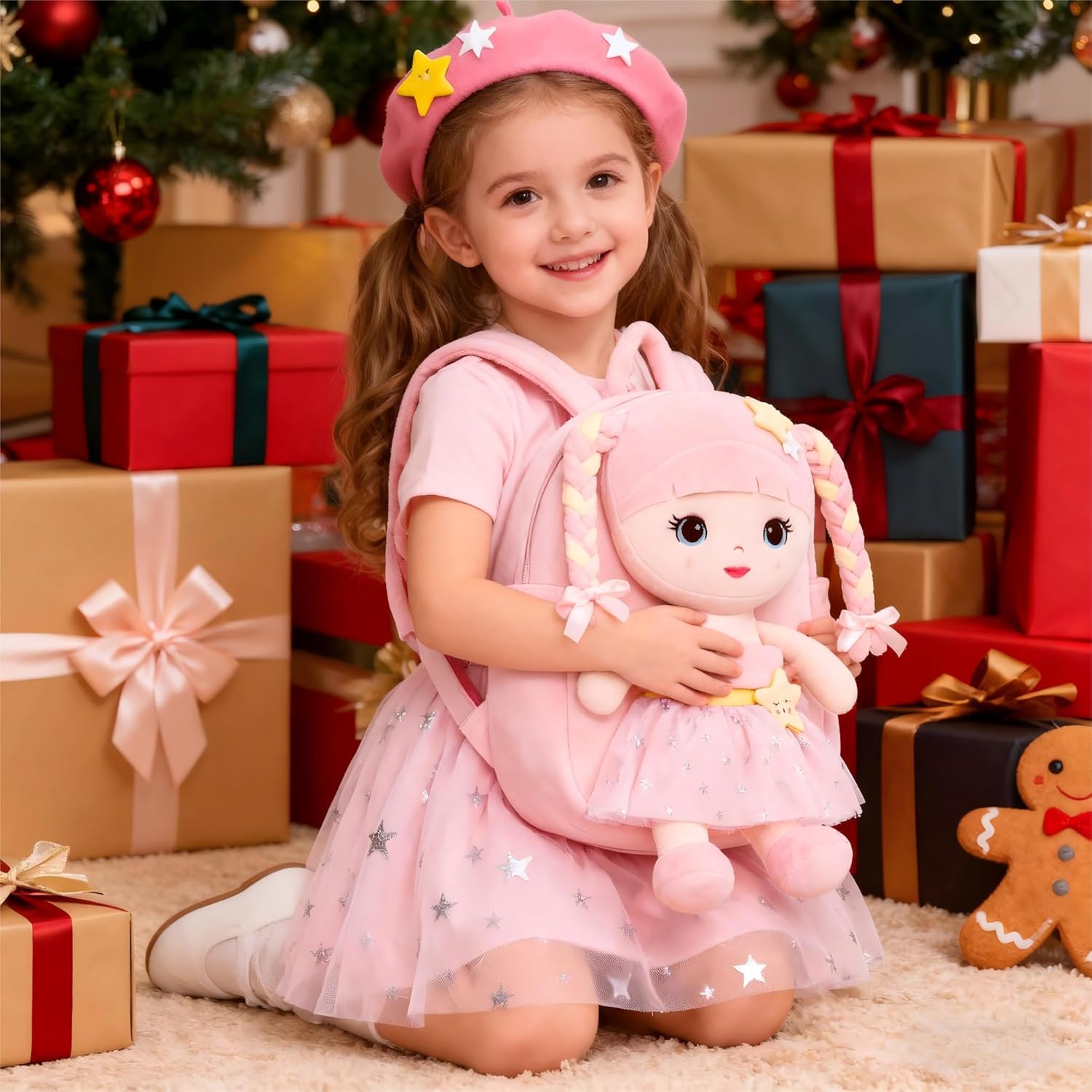 Lazada Girls Backpack with Doll Toddler Toys Baby Girls Gifts Rag Dolls Backpack 9.5“ - Image 2