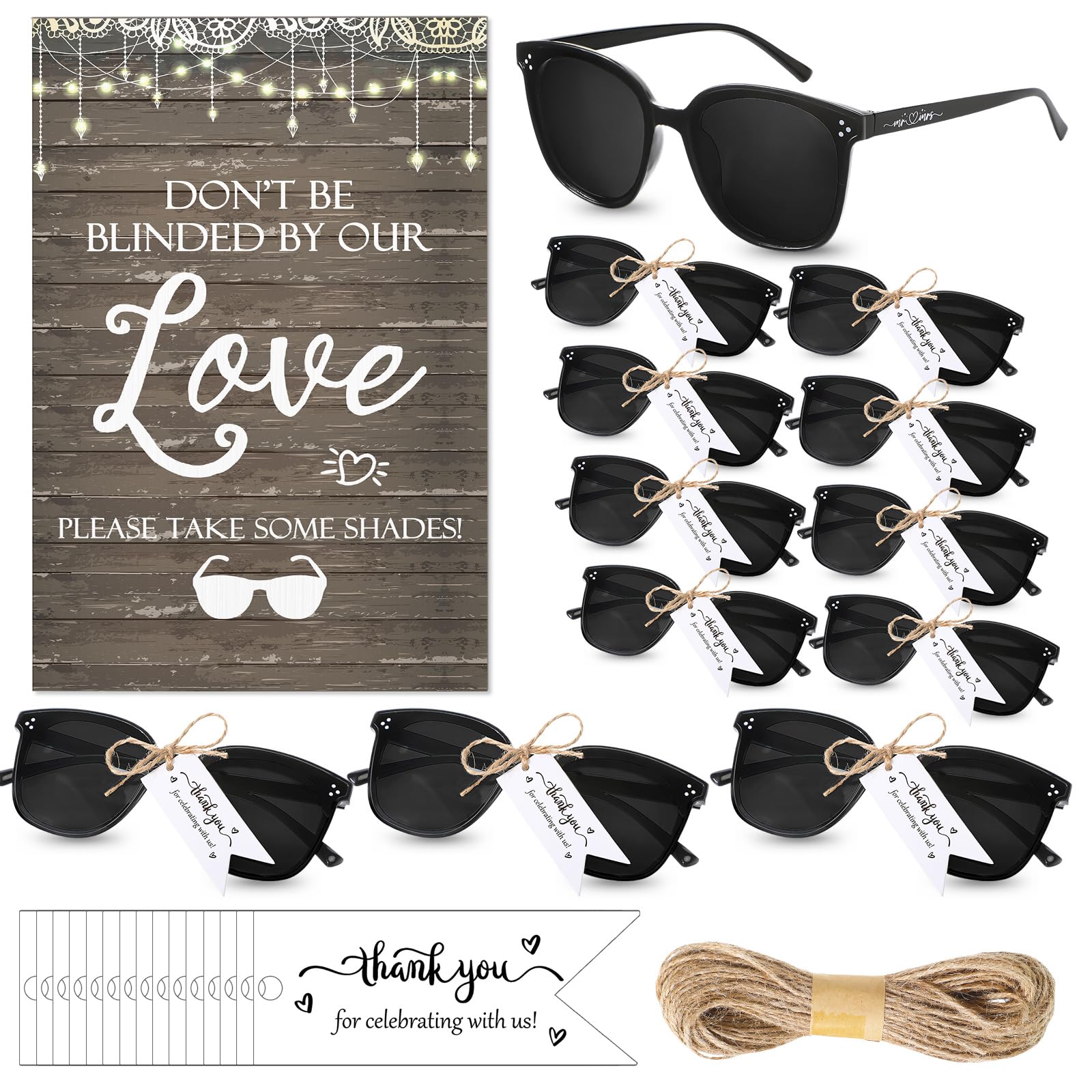 Kanayu Wedding Favors for Guests Wedding Party Sunglasses Gifts Wooden Love Sign Decoration Black Mr Mrs Glasses Bulk