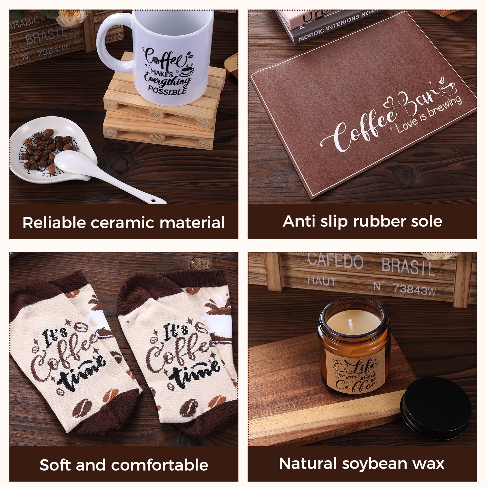 Coffee Lover Gifts, Coffee Gift Basket Set Includes Mug Spoon and Spoon Rest Towel Scented Candles Drying Mat Socks Birthday Christmas Gift Ideas for Women Men