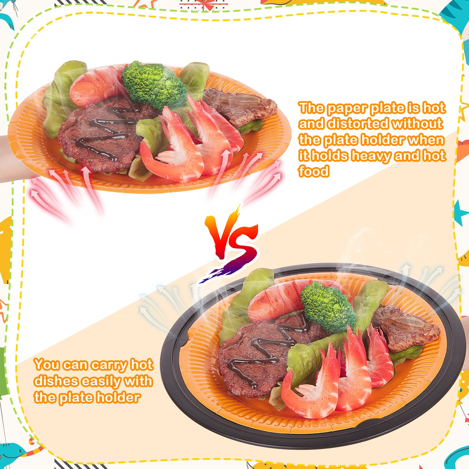 Tessco 24 Pcs Plastic Paper Plate Holders 10 Inch Reusable Paper Plate Holders Round Plate Holder Bright Colors Paper Plate Dispenser with Snap in Grooves for 9 Inch Paper Plates Party(Black)