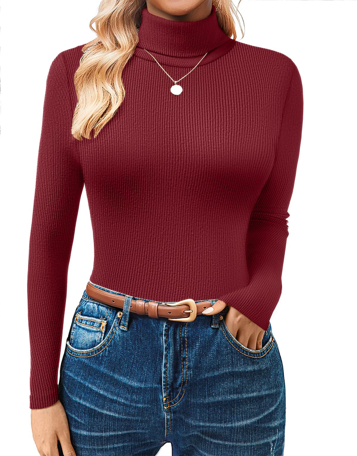 GKBK Women's Turtleneck Sweaters Long Sleeve Ribbed Basic Tees Shirts Thermal Underwear Tops Lightweight Fall Outfits