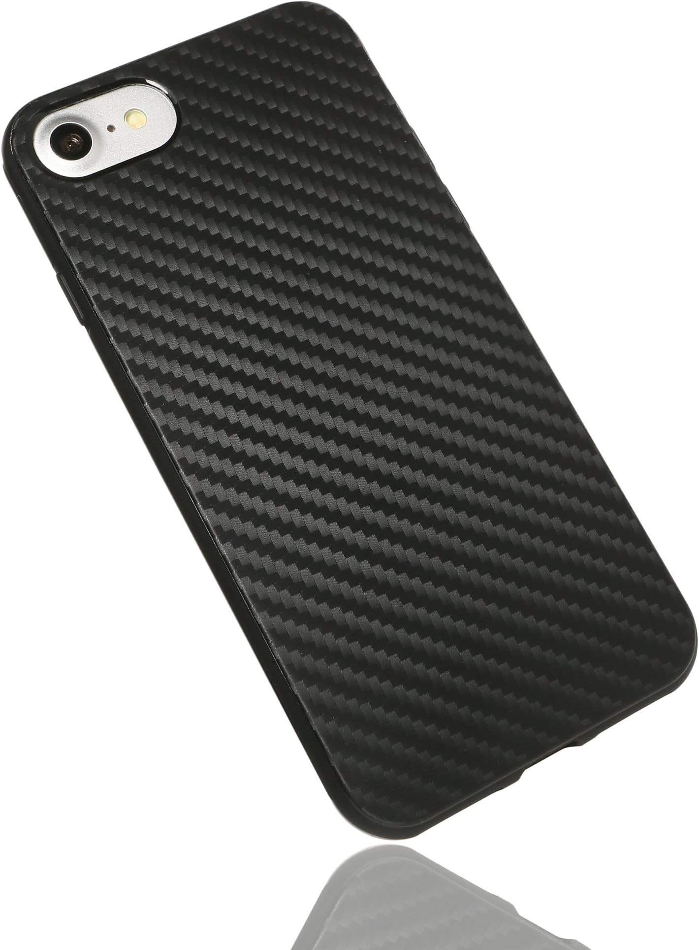 iPhone 8 / iPhone 7 Carbon Fiber Case, Premium Durable Break Resistant Protective Armor, Slim Fit Light TPU Shockproof Anti Fingerprint Anti Slip Dual Layer (Black)