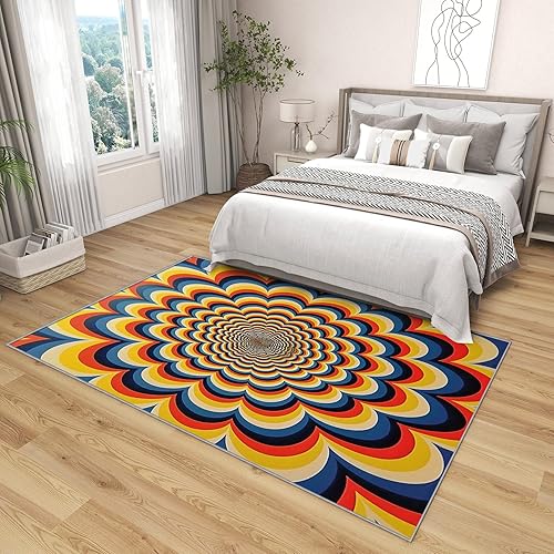 Miniatura 4 de Alfombra vintage de los años 70, alfombra de 6 x 9, alfombra de los años 70, con ilusión óptica 3D, alfombra de ilusión visual, suave, lavable,