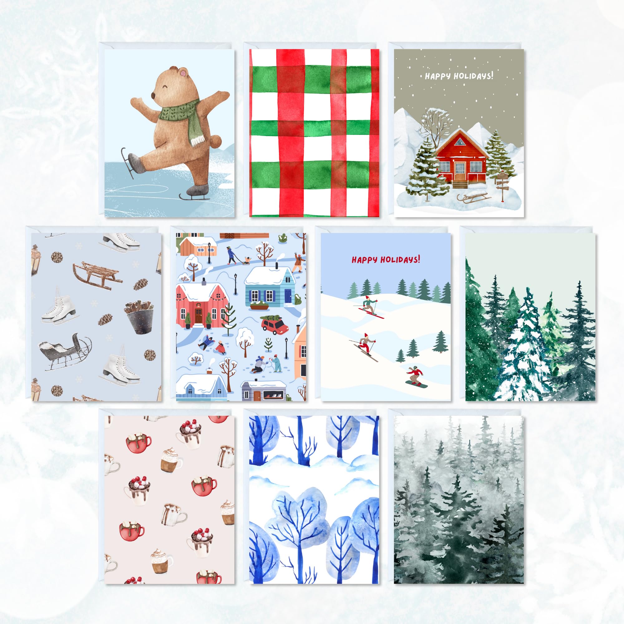 Cute Christmas Card Pack, 20 Winter Festive Greeting Cards, Holiday Multipack, Cute & Blank Inside, for Friends Family - Image 3
