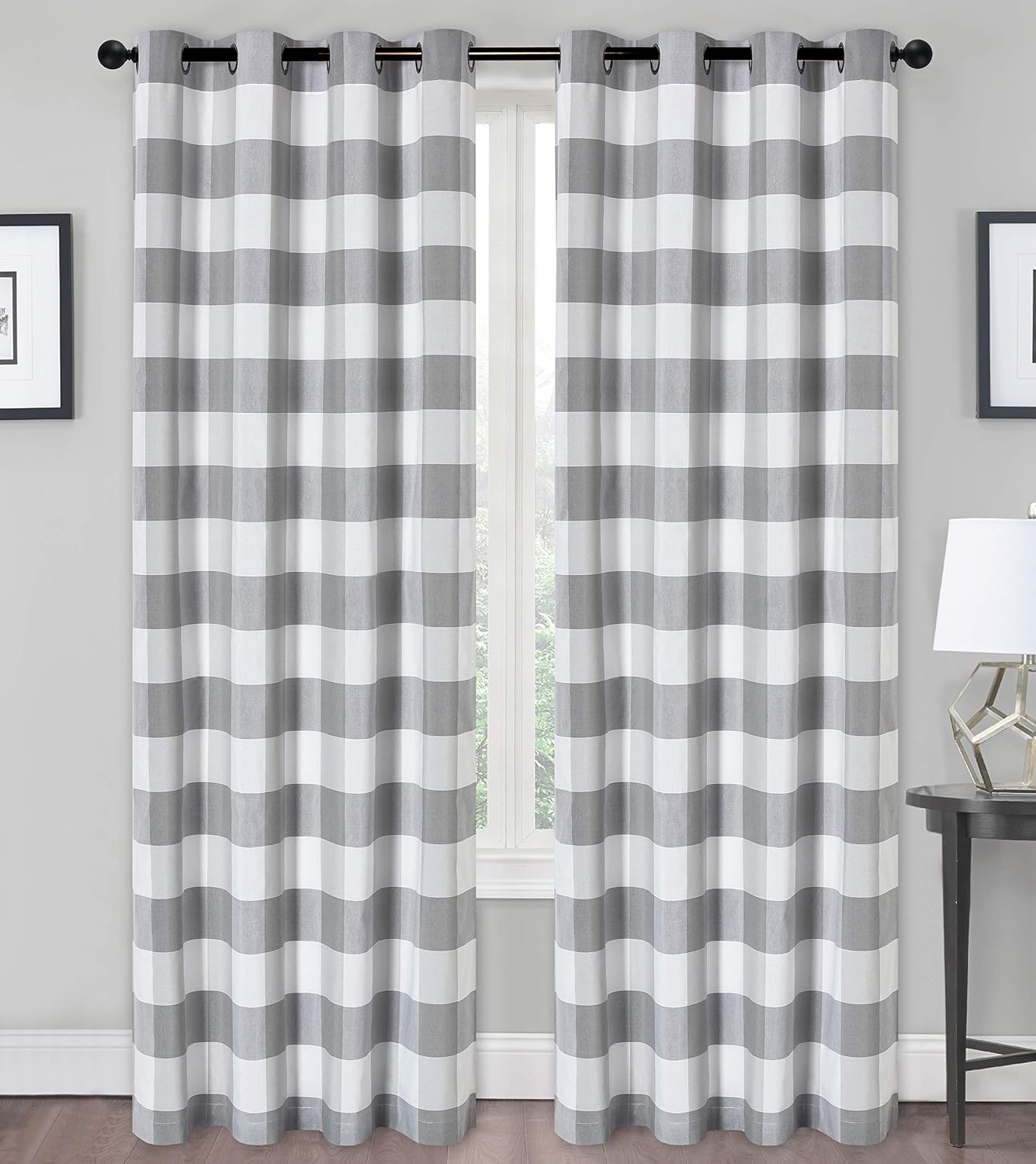 GoodGram Country Farmhouse Living Classic Buffalo Plaid Checkered Grommet Top Curtains - Assorted Colors & Sizes (Neutral/Linen, 84 in. Long)