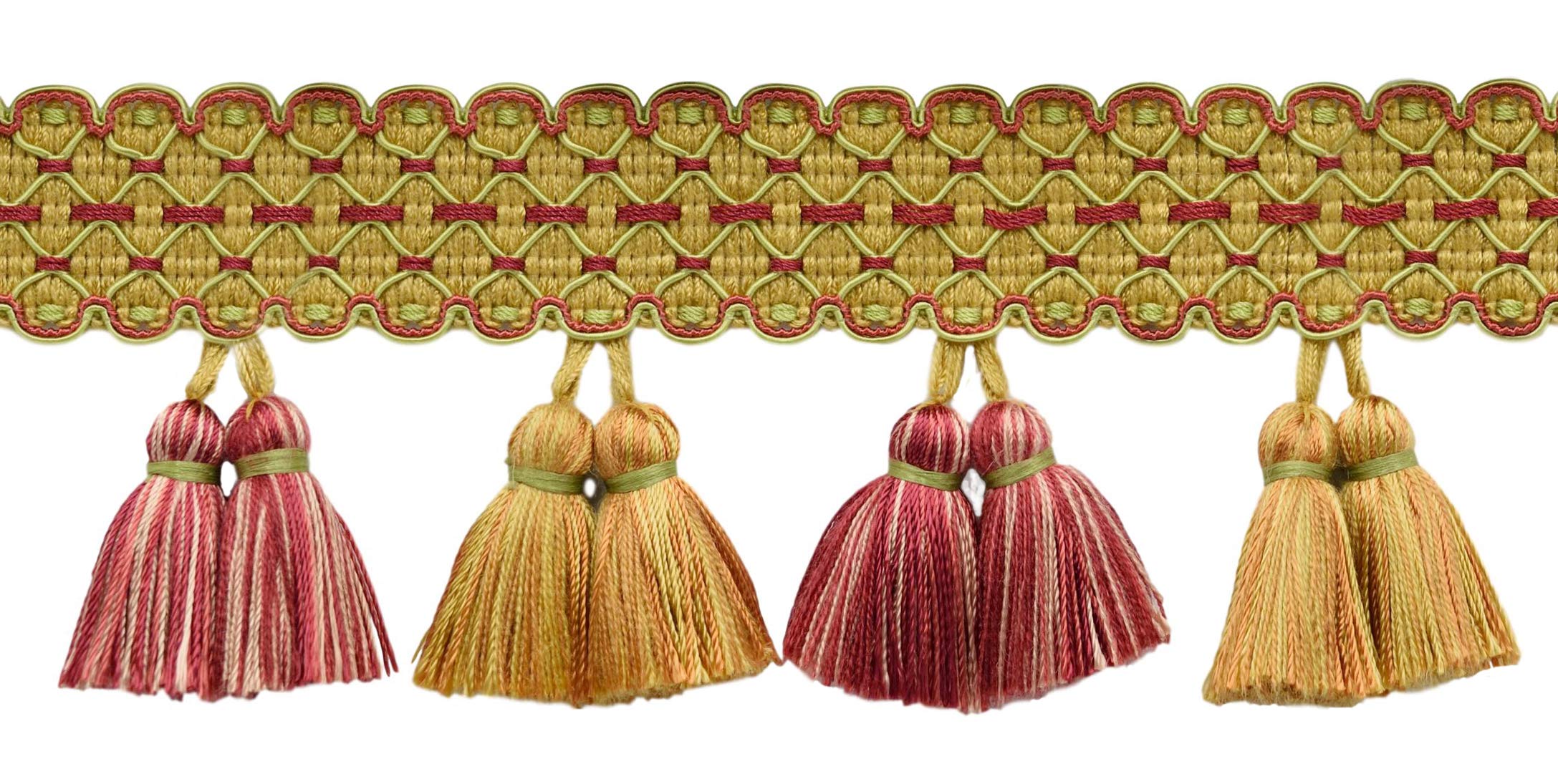 Tassel à franges DecoPro doré vert sauge rouge 83mm au yard style TFAR0300