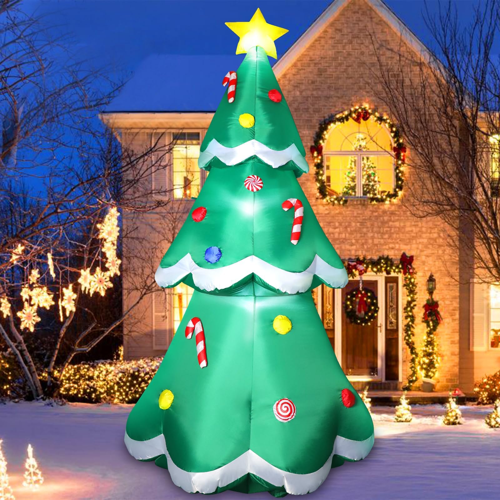 Árbol de Navidad Inflable LED de 213 cm, para Exteriores, IP44, Resistente al Agua, Resistente al desgarro, decoración para Interior y Exterior, Fiesta de Vacaciones, Sorpresa de cumpleaños, césped