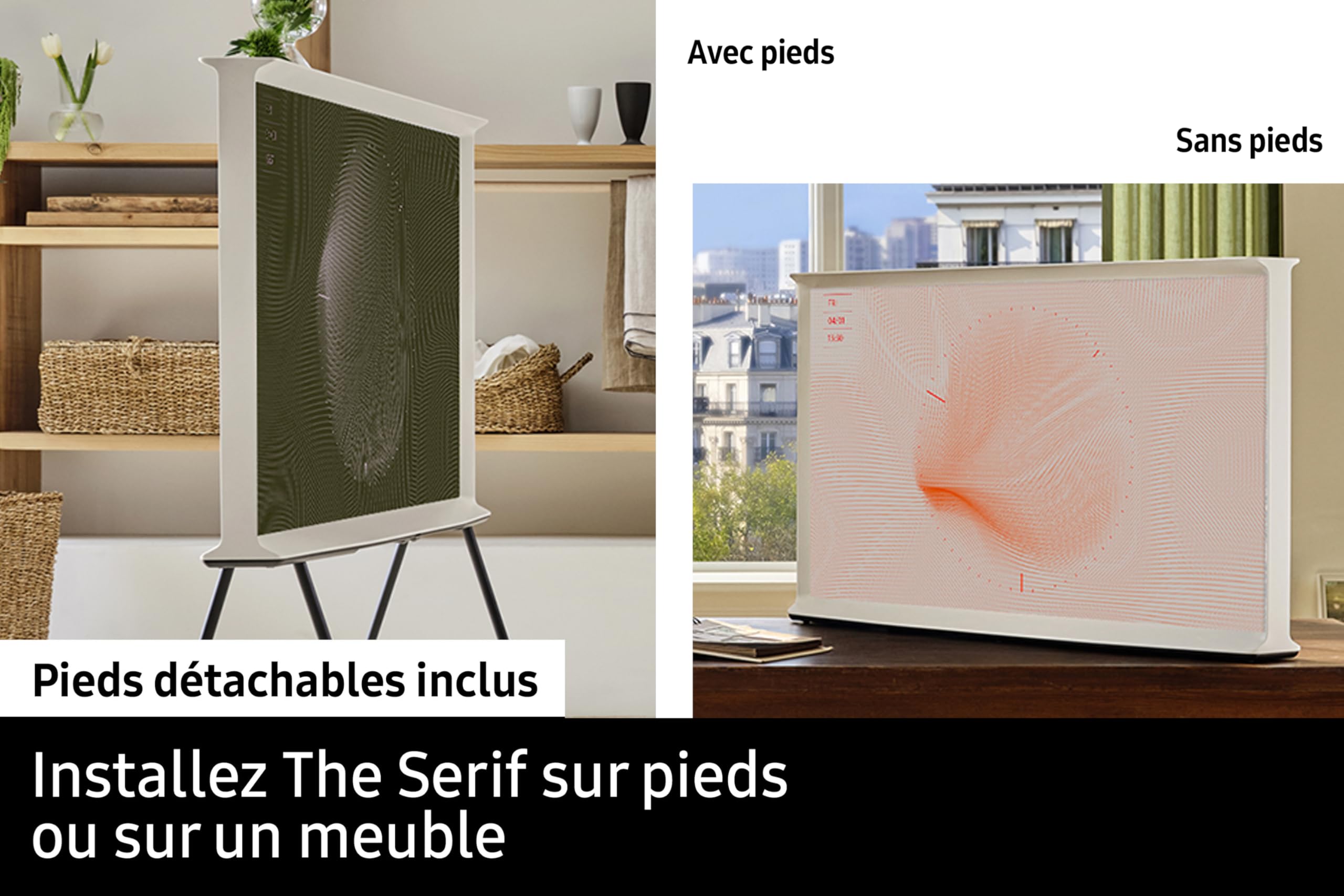 Samsung TV The Serif Vert 55 Pouces QLED TQ55LS01DB, Écran Certifié sans Reflets, Téléviseur Design 360°, Mode Ambiant+, Smart TV, Technologies OTS Lite, Pieds Détachables Inclus