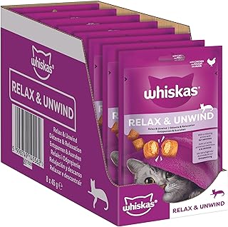 Whiskas Relax & Unwind Katzensnacks im Portionsbeutel für ausgewachsene Katzen mit Huhn 8x45g product image
