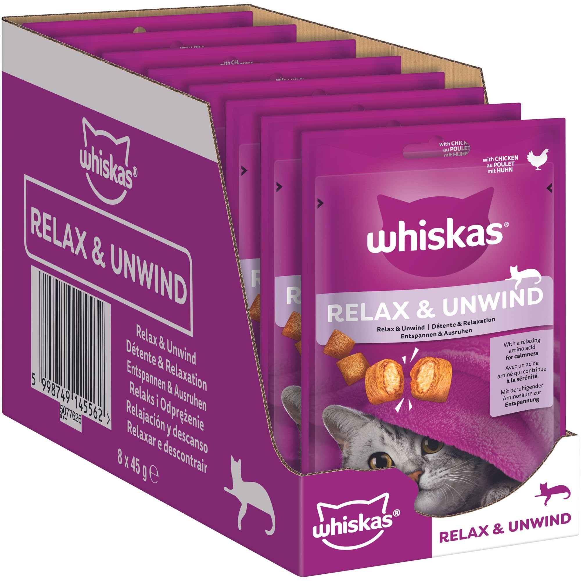 Whiskas Relax & Unwind Katzensnacks im Portionsbeutel 8x45g