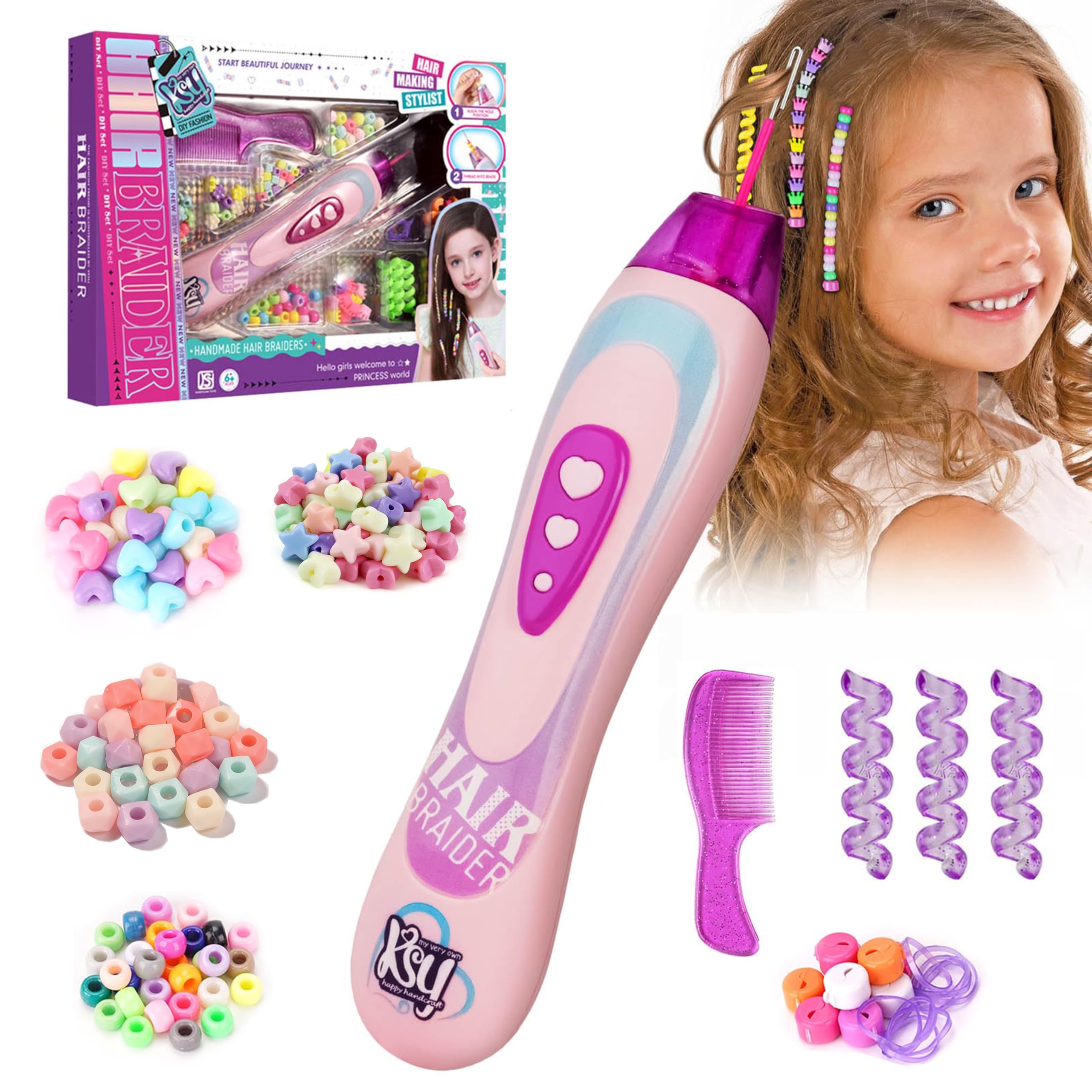 ZenHOMES Gifts for Girls Age 5-12: DIY Princess Hair Braiding Kit with Gem Stamper & Braid Beads, Hair Accessories & Toys for Birthday Christmas Presents