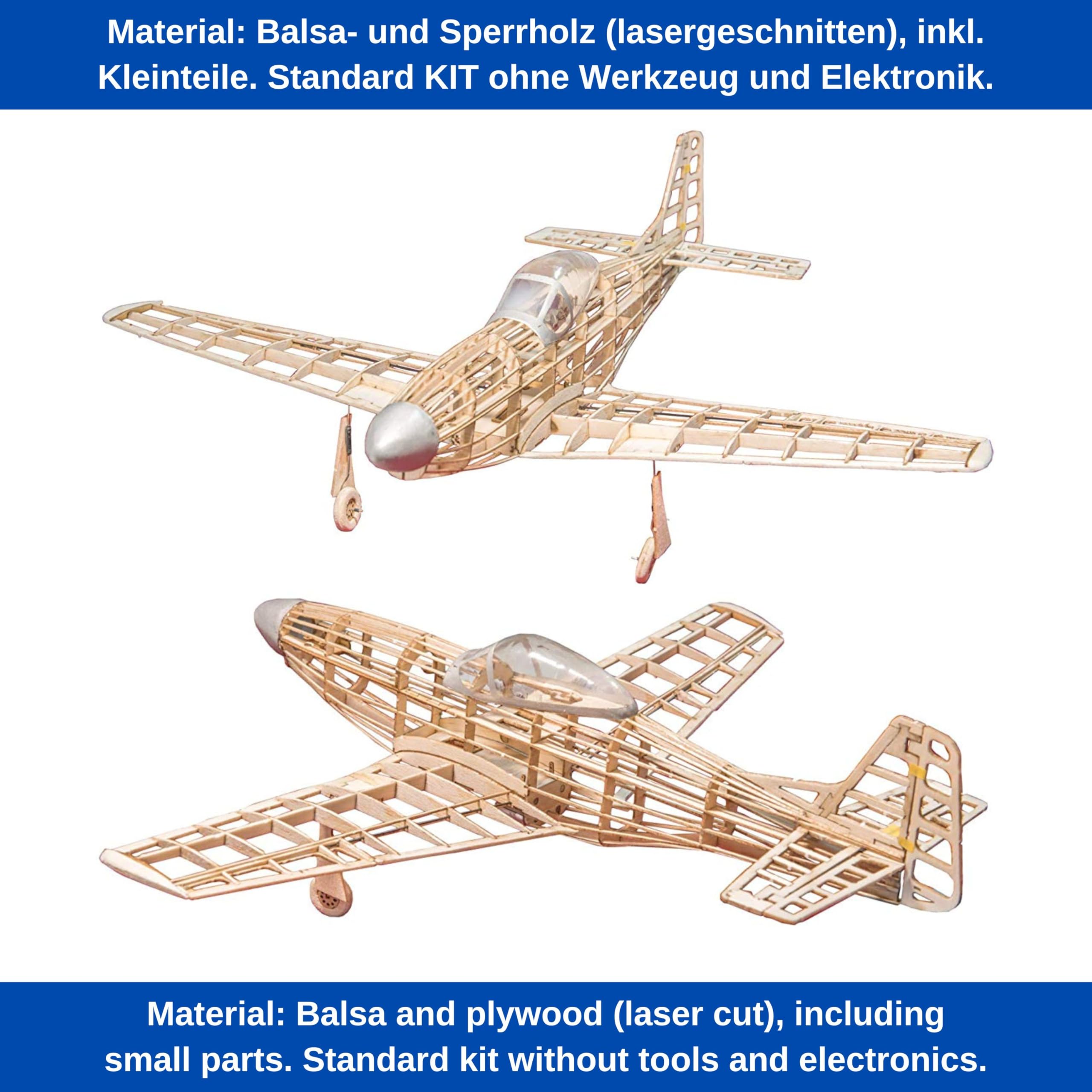 P-51 D Mustang Slow Flyer zestaw modelarski samolotu, skala 1:30, rozpiętość skrzydeł 400 mm, model samolotu RC, drewniany samolot do samodzielnego budowania, laserowe elementy z drewna balsy, 400 x