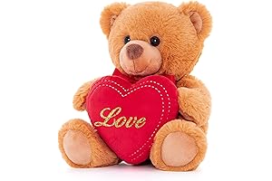 Valentine's Day Love Teddy Bear, 8-Inch Stuffed Animal Holding Heart