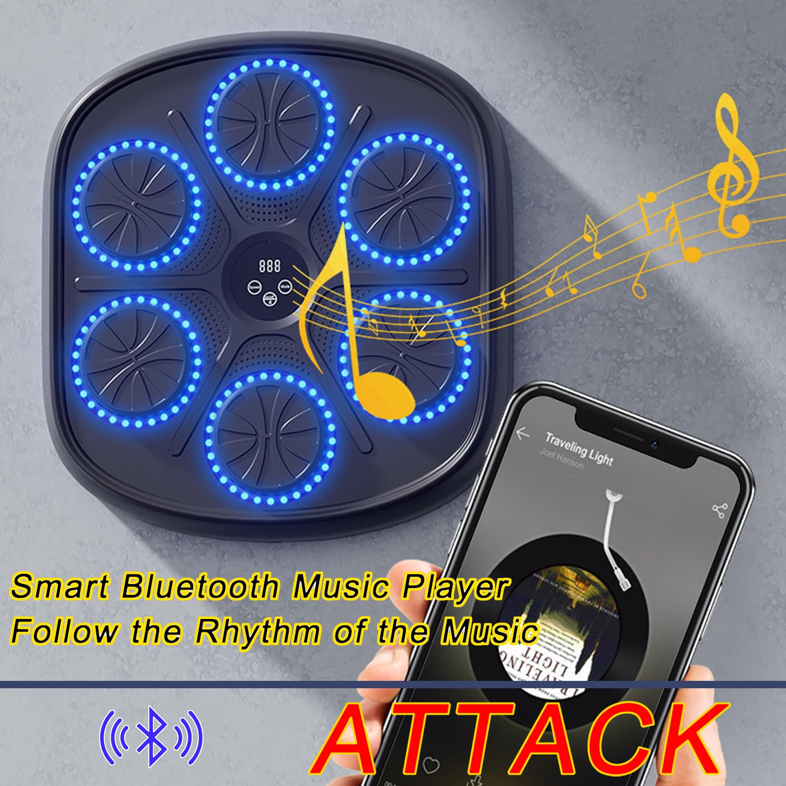 Muzyczna maszyna bokserska dla dorosłych i dzieci, montowany na ścianie cel bokserski, inteligentny odtwarzacz muzyczny Bluetooth, do użytku w pomieszczeniach, siłowni, sali bokserskiej