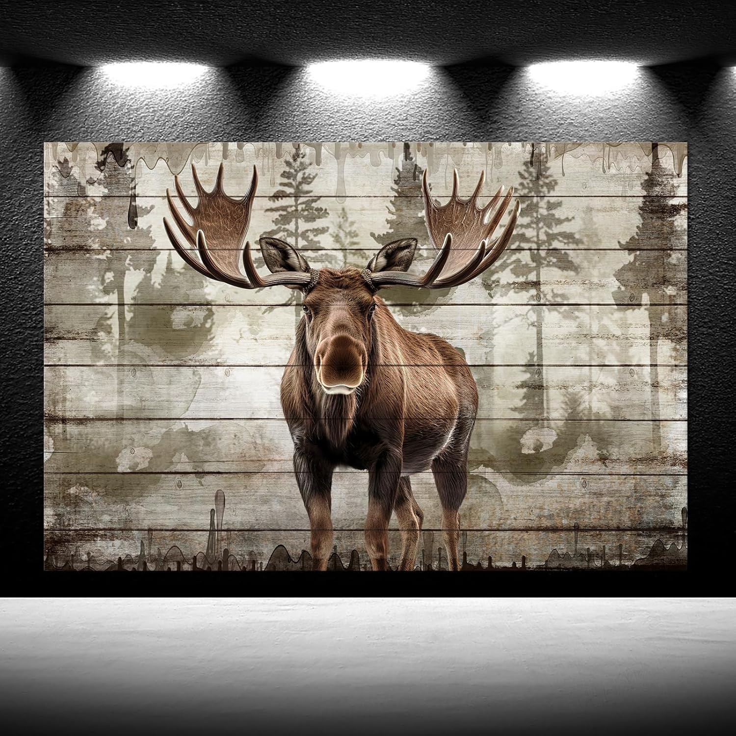 iKNOW FOTO Moose Canvas Wall Art - 24x36 Modern Rustic Wildlife Print - Majestic Elk Deer with Big Horns - Vintage Framed Artwork for Living Room, Bedroom, Cabin Decor